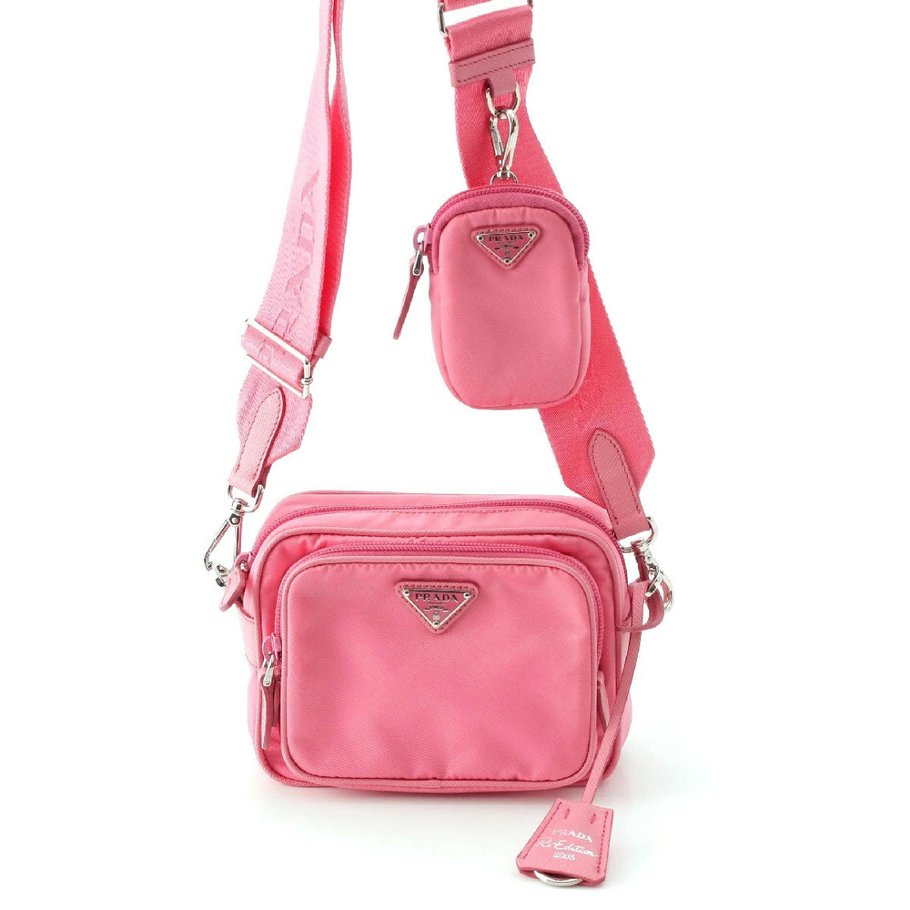 Prada Re Edition Triangle Plate Crossbody Bag Camera Pouch Clutch Pink